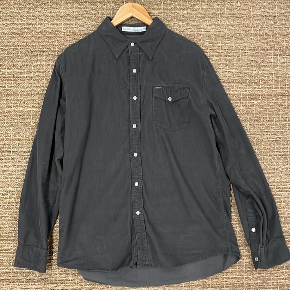 Criquet - men’s large gray button down shirt - CORDUROY PEARL SNAP